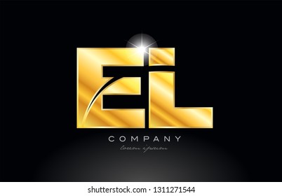 combination letter el e l gold golden alphabet logo icon design with metal look on black background suitable for a company or business