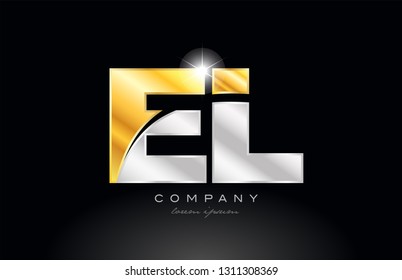 combination letter el e l alphabet logo icon design with gold silver grey metal on black background suitable for a company or business