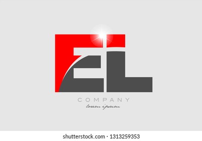 combination letter el e l in grey red color alphabet logo icon design suitable for a company or business