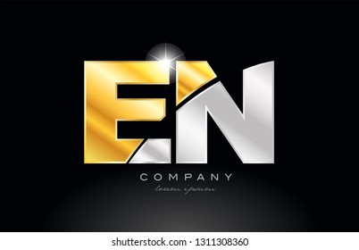 combination letter en e n alphabet logo icon design with gold silver grey metal on black background suitable for a company or business