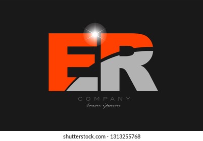 combination letter er e r in grey orange color alphabet logo icon design suitable for a company or business