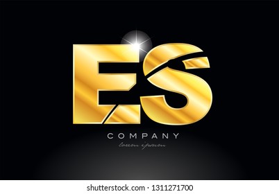 combination letter es e s gold golden alphabet logo icon design with metal look on black background suitable for a company or business