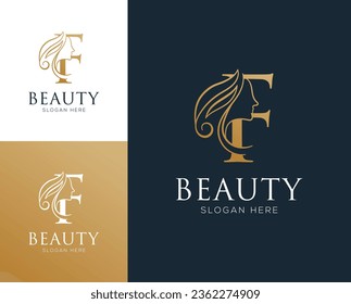 Letra F de combinación con el logotipo de los elementos de belleza de la mujer ilustración vectorial