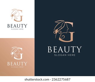 Combination letter G with woman beauty elements logo design vector illustration