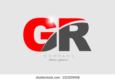 combination letter gr g r in grey red color alphabet logo icon design suitable for a company or business