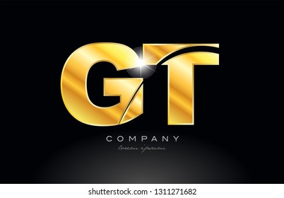 combination letter gt g t gold golden alphabet logo icon design with metal look on black background suitable for a company or business