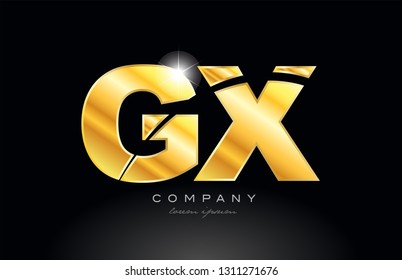 combination letter gx g x gold golden alphabet logo icon design with metal look on black background suitable for a company or business