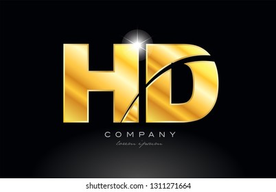 combination letter hd h d gold golden alphabet logo icon design with metal look on black background suitable for a company or business