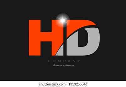 combination letter hd h d in grey orange color alphabet logo icon design suitable for a company or business