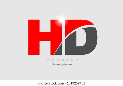 combination letter hd h d in grey red color alphabet logo icon design suitable for a company or business
