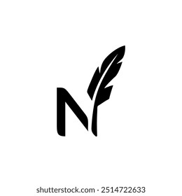 combination of a letter, initial, or alphabet with feather logo design in black color and transparent background
