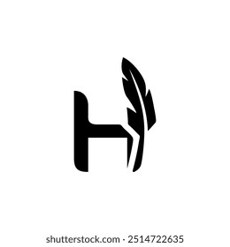 combination of a letter, initial, or alphabet with feather logo design in black color and transparent background