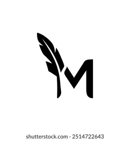 combinação de uma letra, inicial ou alfabeto com design de logotipo de pena em preto e fundo transparente
