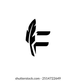 combination of a letter, initial, or alphabet with feather logo design in black color and transparent background