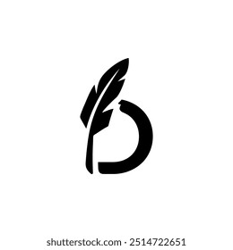 combination of a letter, initial, or alphabet with feather logo design in black color and transparent background