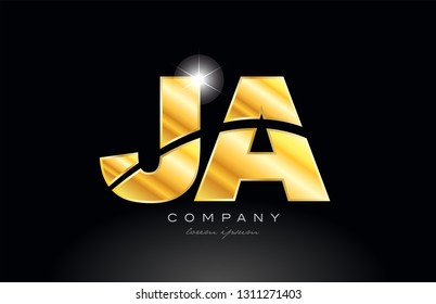combination letter ja j a gold golden alphabet logo icon design with metal look on black background suitable for a company or business