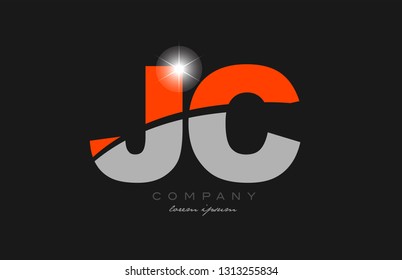combination letter jc j c in grey orange color alphabet logo icon design suitable for a company or business