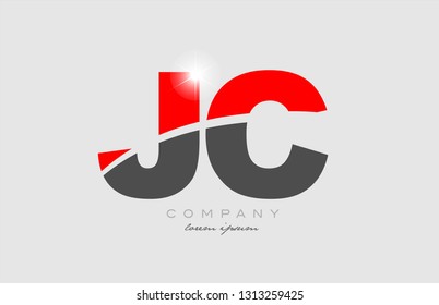 combination letter jc j c in grey red color alphabet logo icon design suitable for a company or business