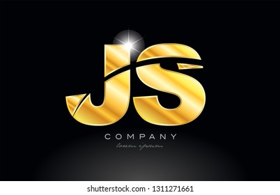 combination letter js j s gold golden alphabet logo icon design with metal look on black background suitable for a company or business