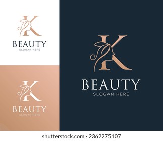 Letra de combinación K con el logotipo de los elementos de belleza de la mujer ilustración vectorial