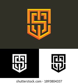 Combination of letter M, letter S and letter W with embossed gold color effect of brand identity or logo.
