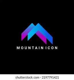 The combination of the letter M shape with mountains. Suitable for company logos related to nature, mining or nature lovers organizations. Shown with blue and purple gradations.