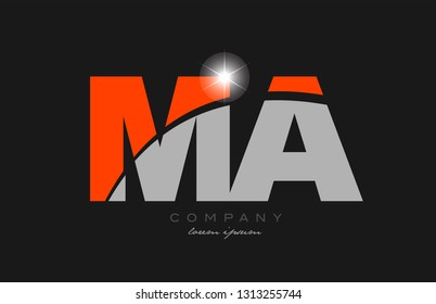 combination letter ma m a in grey orange color alphabet logo icon design suitable for a company or business