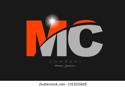 combination letter mc m c in grey orange color alphabet logo icon design suitable for a company or business