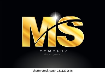 combination letter ms m s gold golden alphabet logo icon design with metal look on black background suitable for a company or business