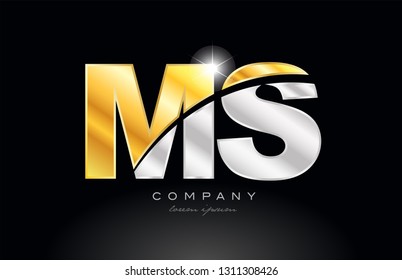 combination letter ms m s alphabet logo icon design with gold silver grey metal on black background suitable for a company or business