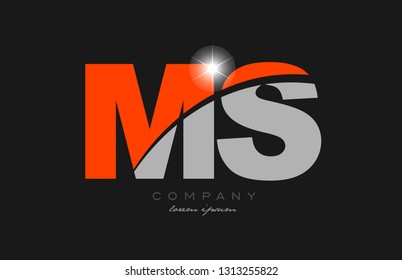 combination letter ms m s in grey orange color alphabet logo icon design suitable for a company or business