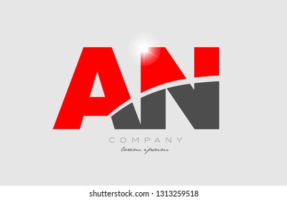 combination letter an a n in grey red color alphabet logo icon design suitable for a company or business