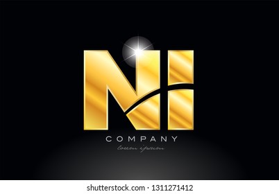 combination letter ni n i gold golden alphabet logo icon design with metal look on black background suitable for a company or business