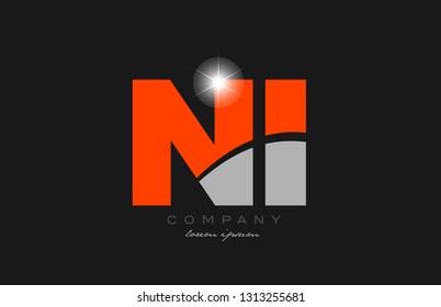 combination letter ni n i in grey orange color alphabet logo icon design suitable for a company or business