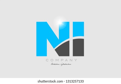 combination letter ni n i in grey blue color alphabet logo icon design suitable for a company or business