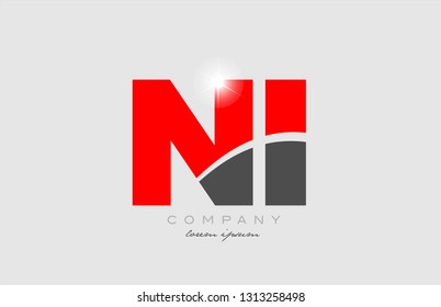 combination letter ni n i in grey red color alphabet logo icon design suitable for a company or business