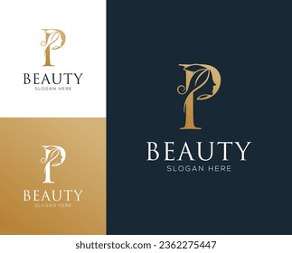 Combination letter P with woman beauty elements logo design vector illustration