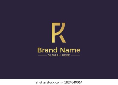 Combination of letter R and K golden logo isolated on purple background. RK monogram