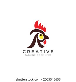 Combination of letter R logo design with Chicken head, Chicken Logo, creative design, logo or icon symbol