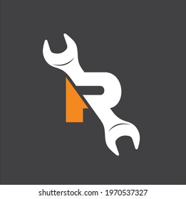 combination of the letter R with a spanner, icon or logo for repair services with a name starting with the letter r. 