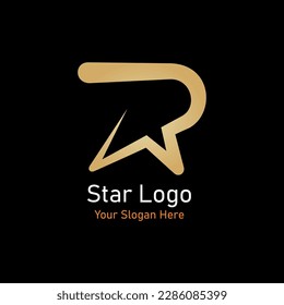 Combinación de letra R y forma estrella para el logotipo. Ilustración vectorial y tipografía para la marca comercial.