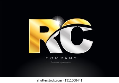 combination letter rc r c alphabet logo icon design with gold silver grey metal on black background suitable for a company or business