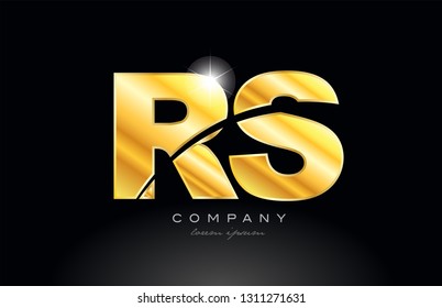 combination letter rs r s gold golden alphabet logo icon design with metal look on black background suitable for a company or business
