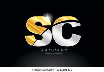 combination letter sc s c alphabet logo icon design with gold silver grey metal on black background suitable for a company or business