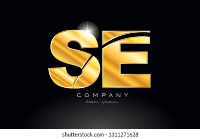 combination letter se s e gold golden alphabet logo icon design with metal look on black background suitable for a company or business