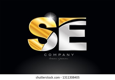 combination letter se s e alphabet logo icon design with gold silver grey metal on black background suitable for a company or business