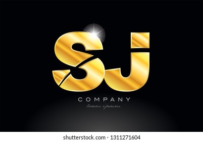 combination letter sj s j gold golden alphabet logo icon design with metal look on black background suitable for a company or business