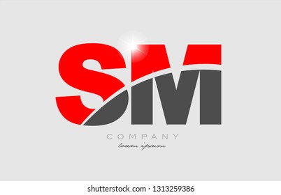 combination letter sm s m in grey red color alphabet logo icon design suitable for a company or business