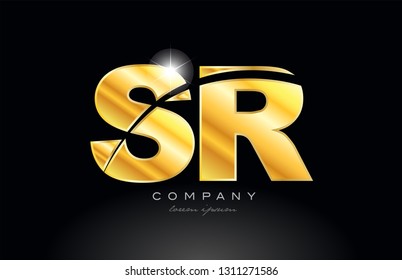 combination letter sr s r gold golden alphabet logo icon design with metal look on black background suitable for a company or business
