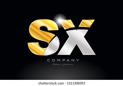 combination letter sx s x alphabet logo icon design with gold silver grey metal on black background suitable for a company or business